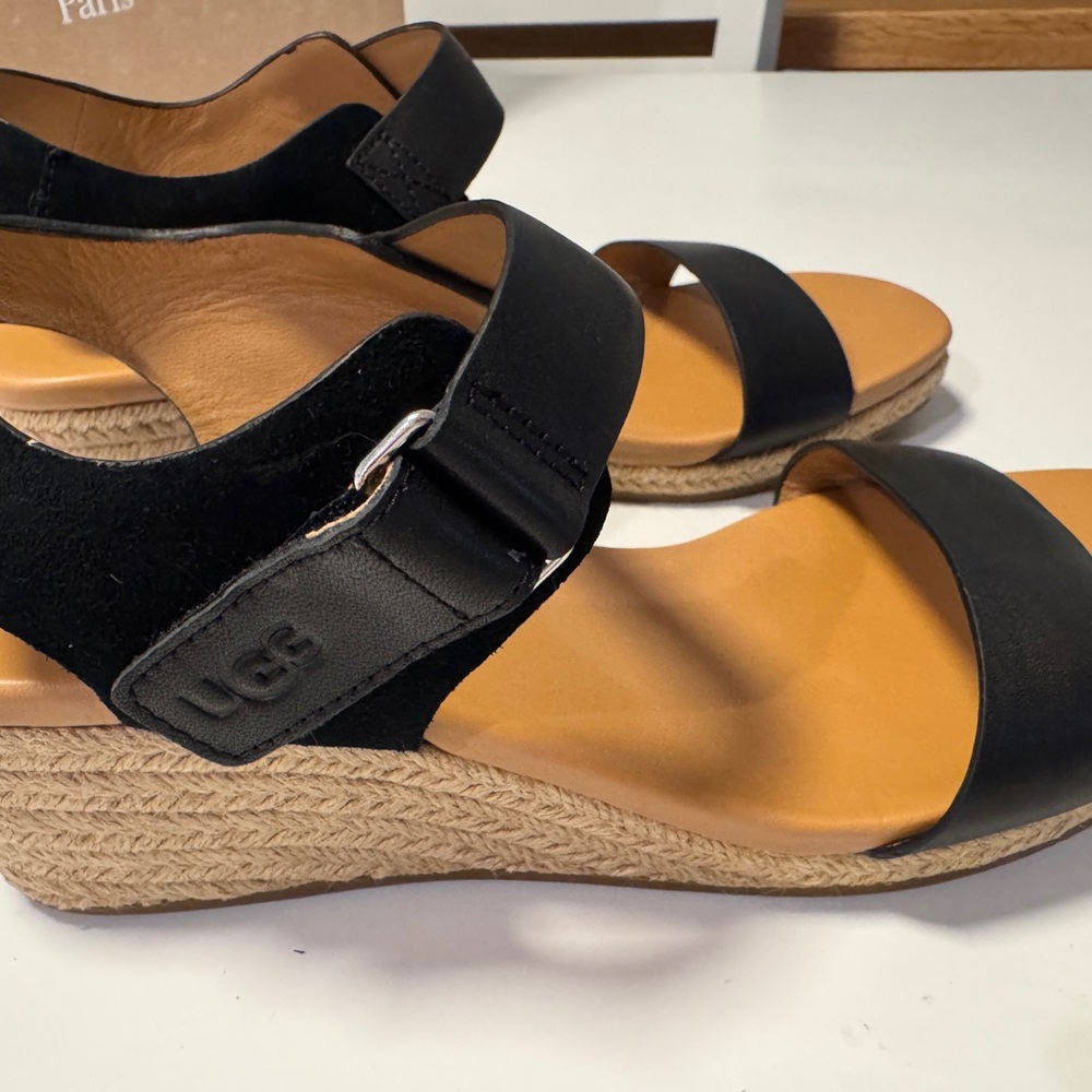 UGG Black and Tan Wedge Sandals for Women